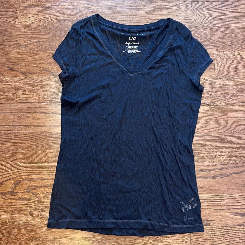 y2k aeropostale black semi sheer cheetah v neck top large
